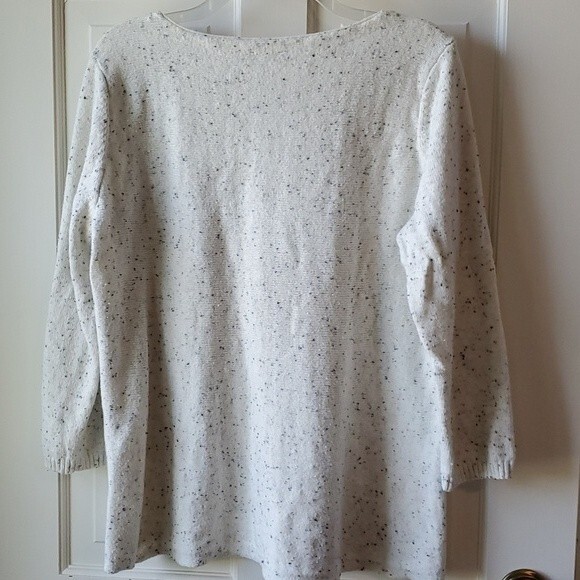 TALBOTS WOOL COTTON BLEND WHITE BLACK SPECKLED SWEATER SIZE LARGE CREW NECK - Picture 8 of 9